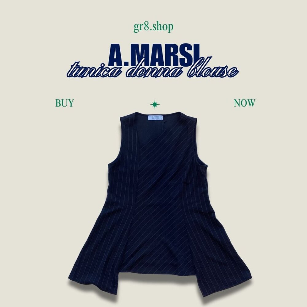 A.Marsi Italian-Made Womens Tunic Blouse Size XL Navy Pinstripe Sleeveless Polye